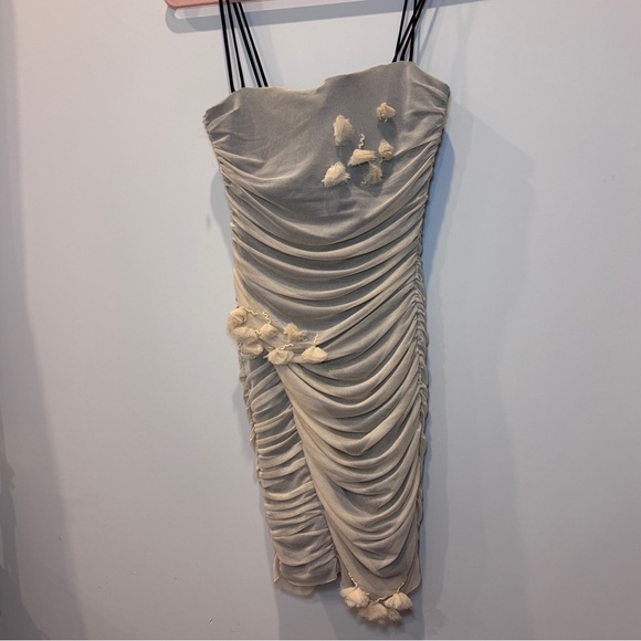 *Zara 3D Floral Tulle Cream Ruched Dress size XS NWT - Picture 2 of 7
